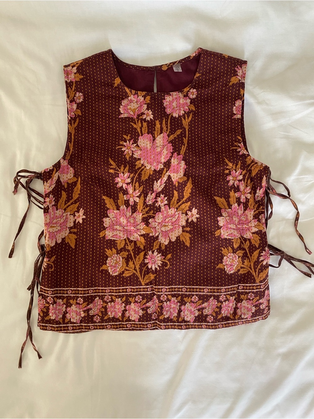free people faded gardens floral printed top with side ties